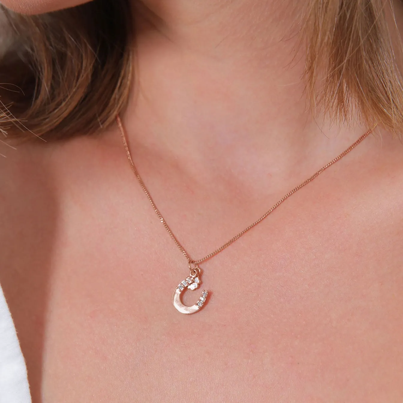 Elli "Halskette Hufeisen | Kristall (Weiß)< Roségold|Symbol-schmuck