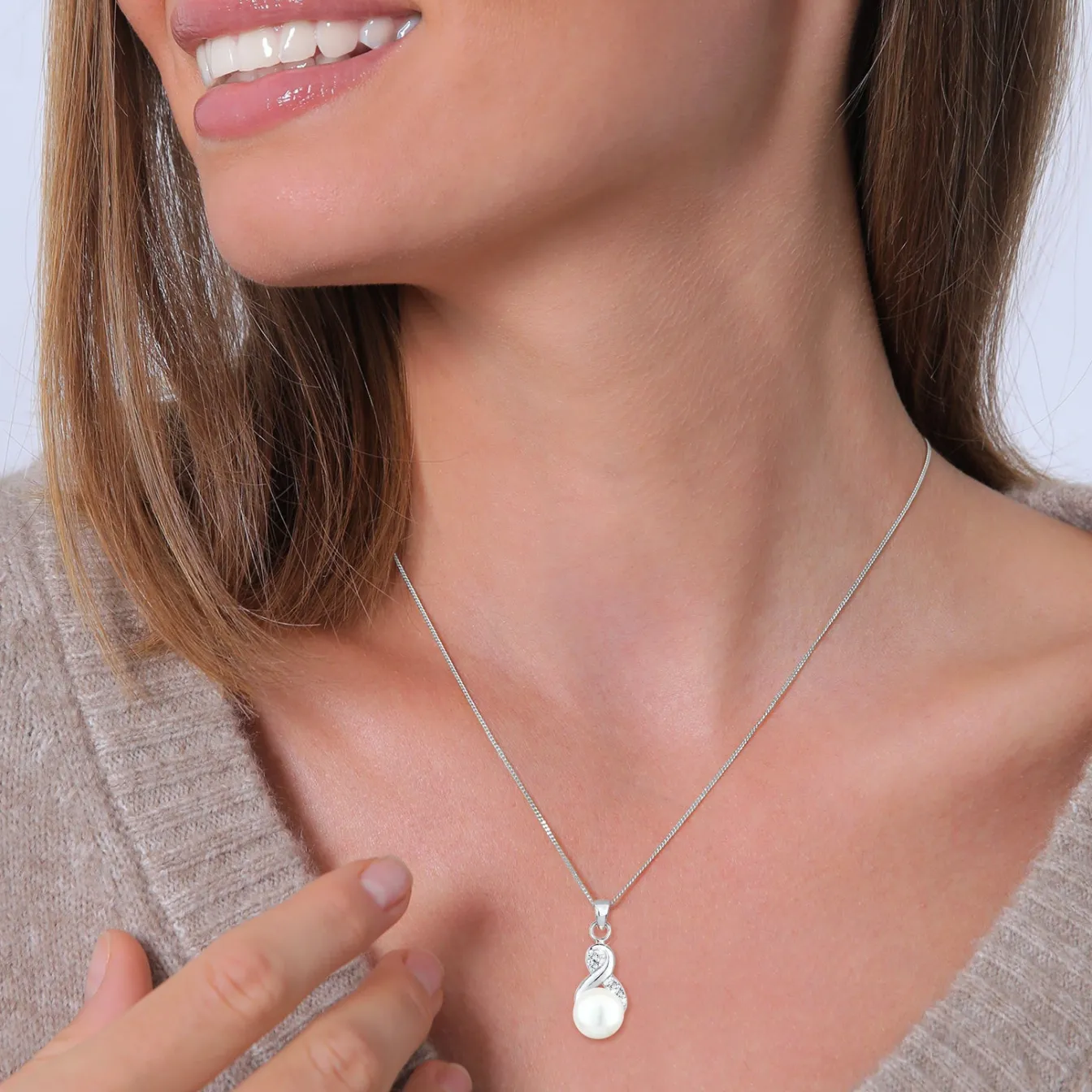 Elli "Halskette Infinity | Süßwasserperle, Kristall (Weiß)< Roségold|Symbol-schmuck