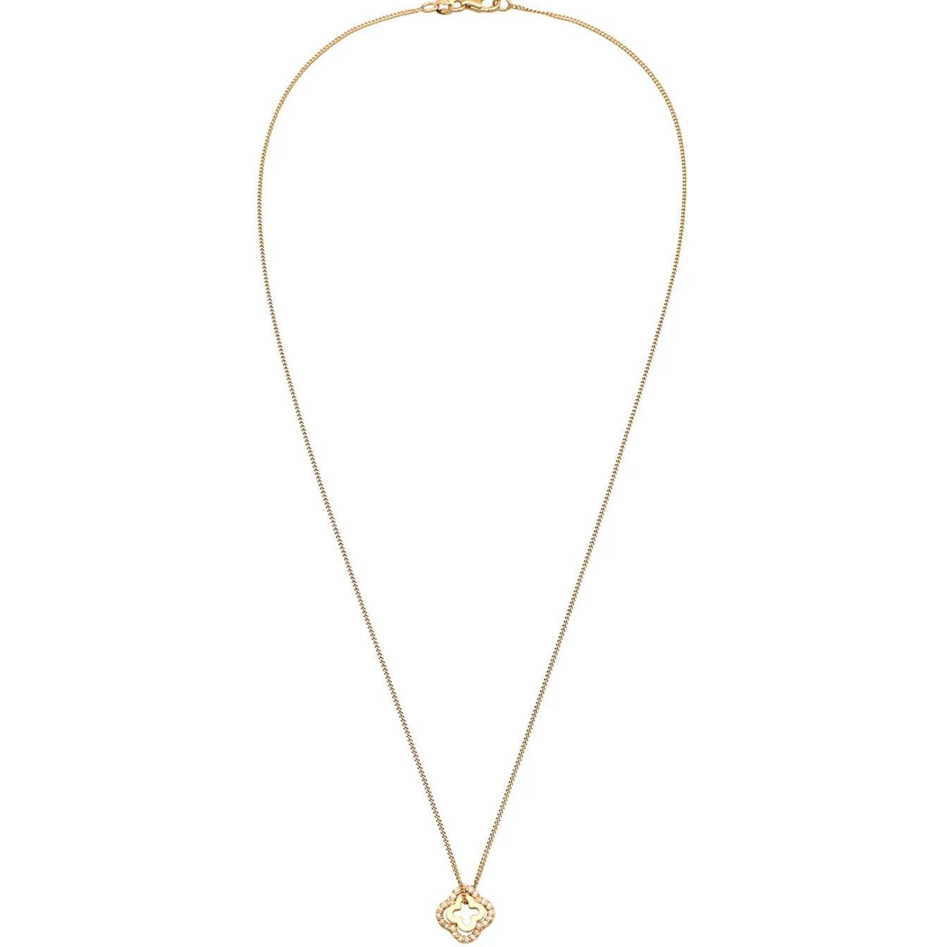 Elli "Halskette Kleeblatt | Zirkonia (Weiß)< Vergoldet|Symbol-schmuck