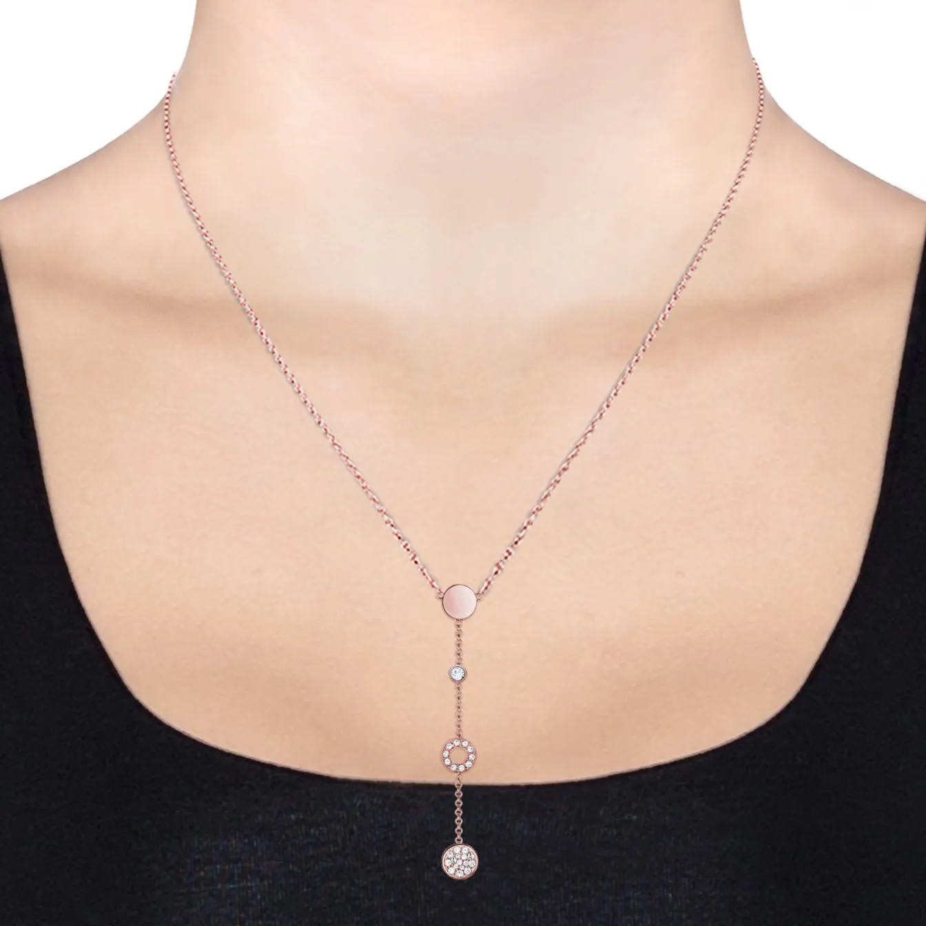 Elli "Halskette Kreis | Kristall (Weiß)< Roségold|Halsketten