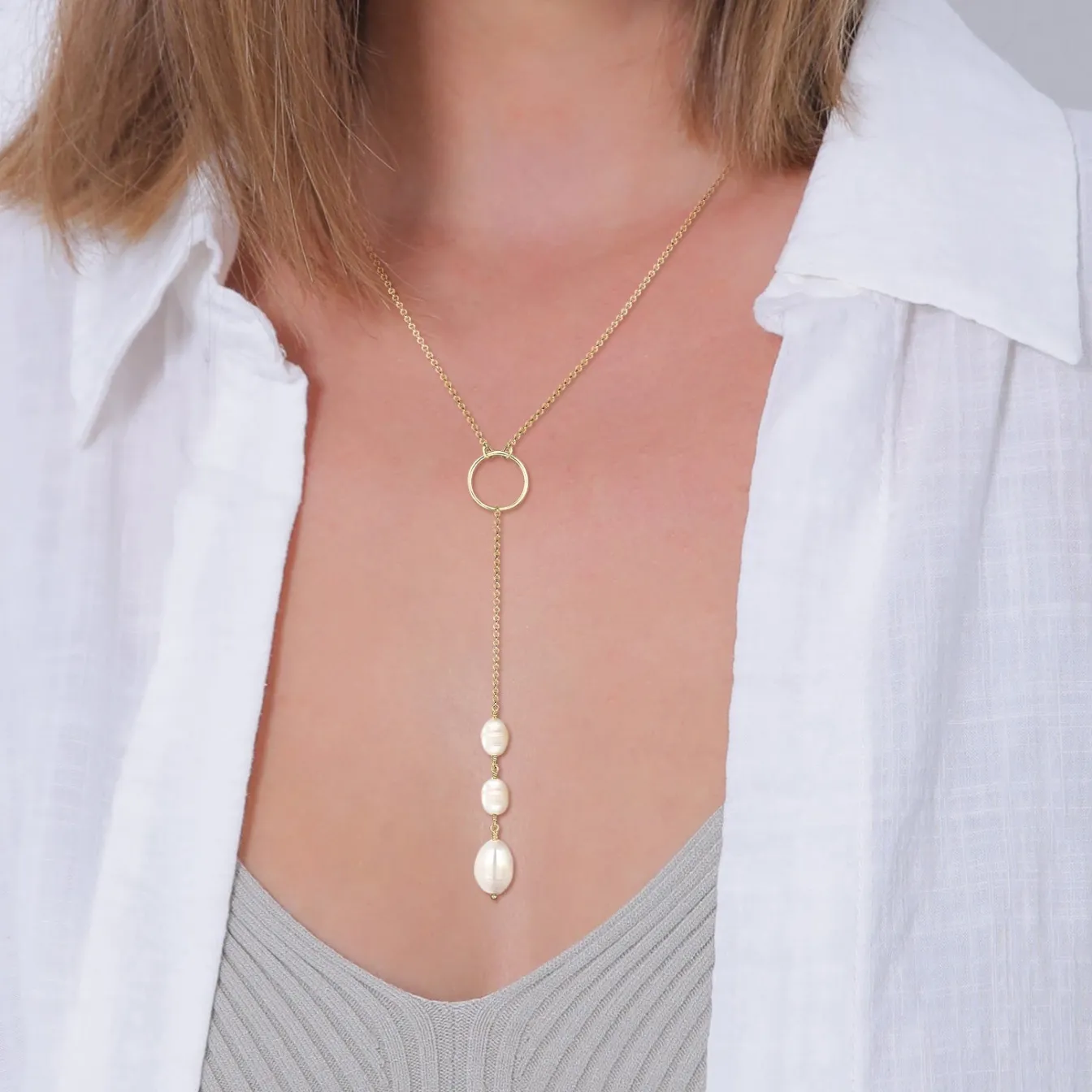 Elli "Halskette Kreis | Süßwasserperle< Vergoldet|Hochzeit