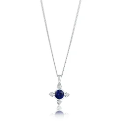 Elli "Halskette Kreuz | Saphir (Blau) & Laborgezüchteter Diamant (Weiß, 0.06< Symbol-schmuck|Diamanten