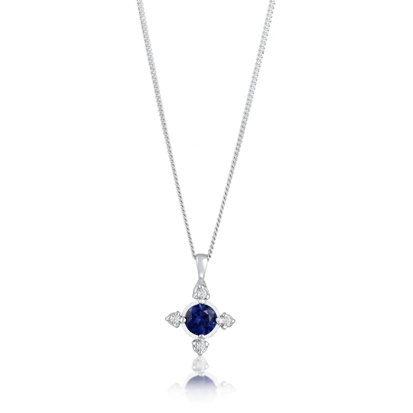 Elli "Halskette Kreuz | Saphir (Blau) & Laborgezüchteter Diamant (Weiß, 0.06< Symbol-schmuck|Diamanten