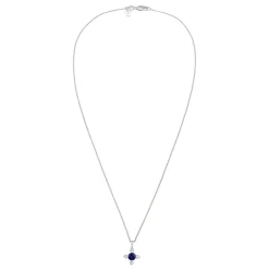 Elli "Halskette Kreuz | Saphir (Blau) & Laborgezüchteter Diamant (Weiß, 0.06< Symbol-schmuck|Diamanten