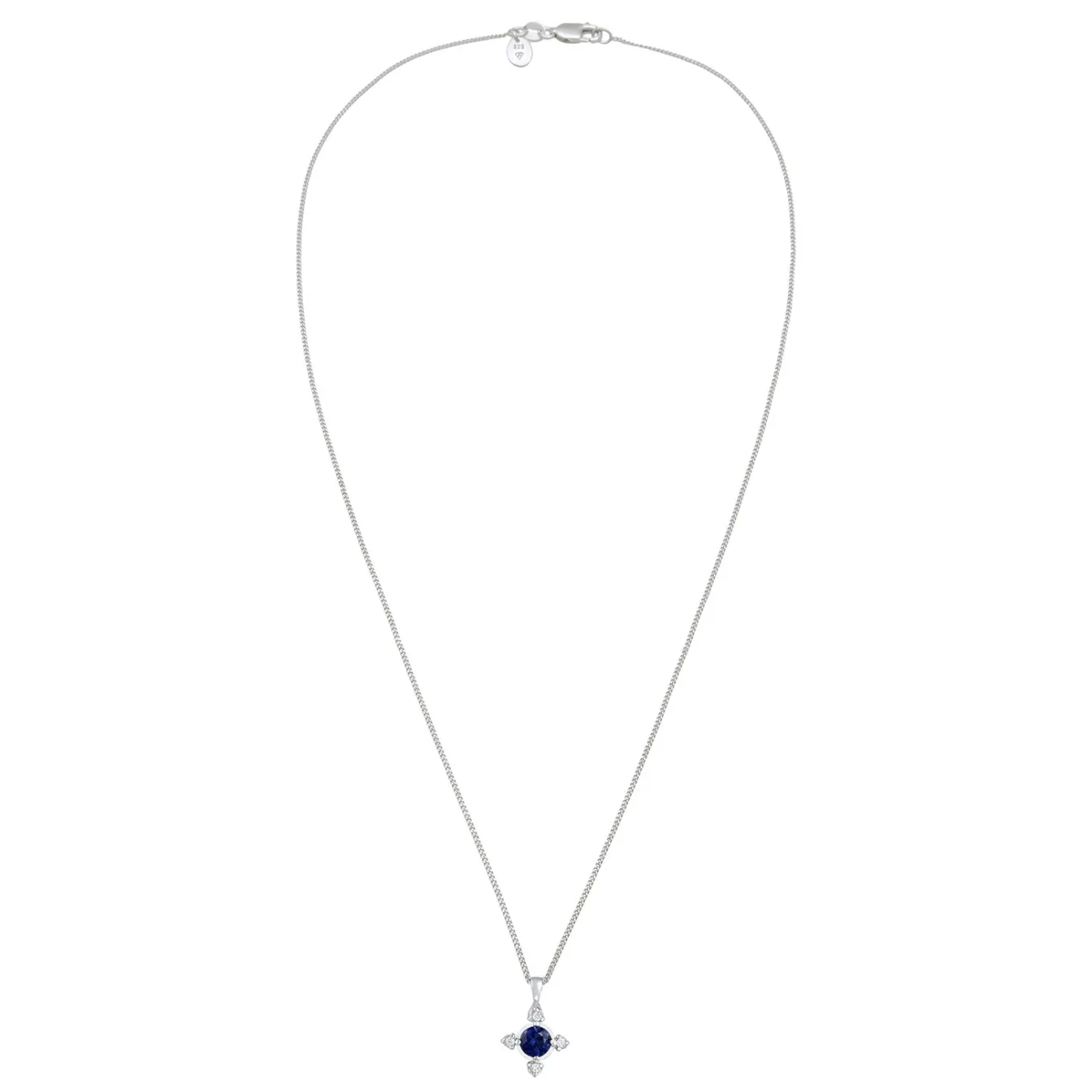 Elli "Halskette Kreuz | Saphir (Blau) & Laborgezüchteter Diamant (Weiß, 0.06< Symbol-schmuck|Diamanten