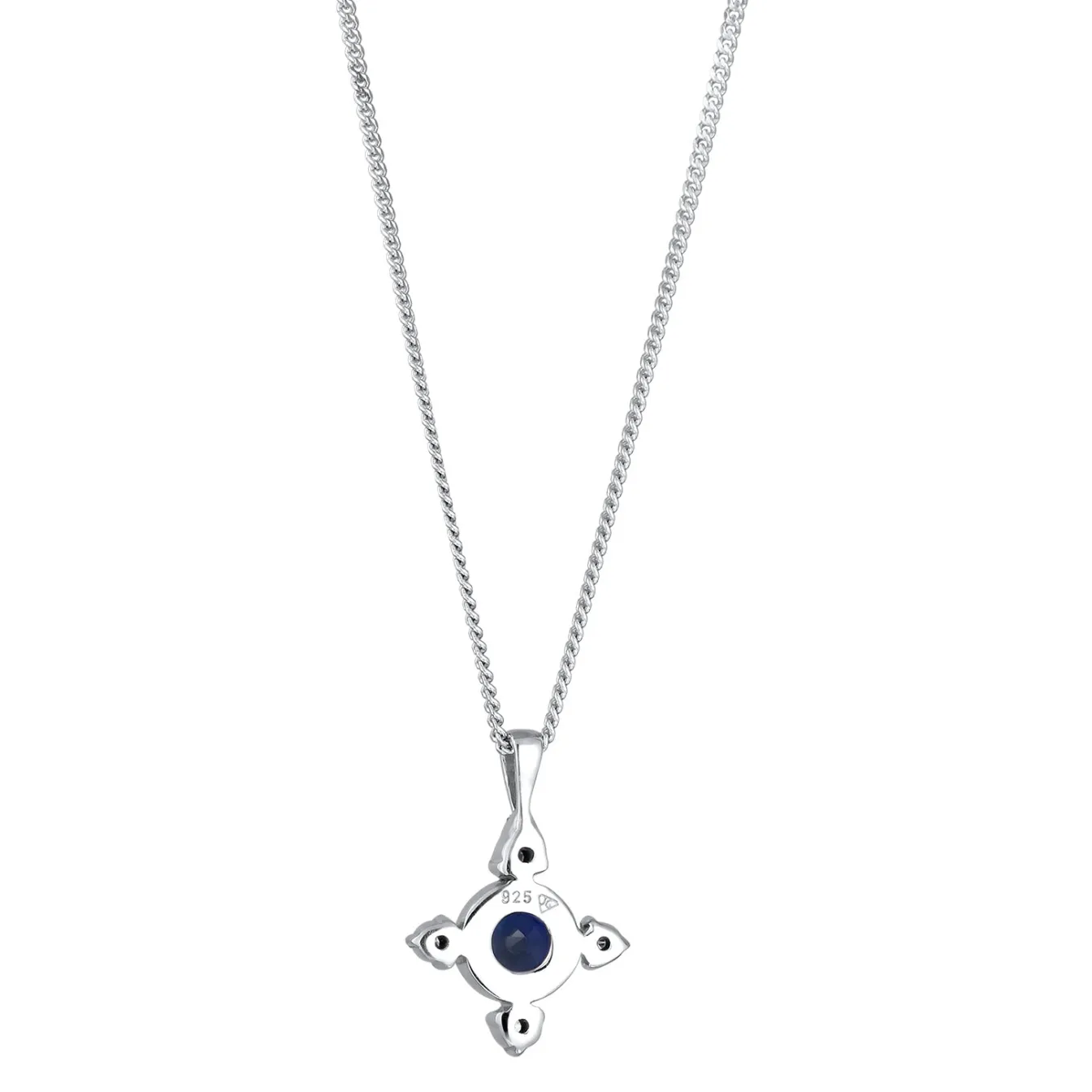 Elli "Halskette Kreuz | Saphir (Blau) & Laborgezüchteter Diamant (Weiß, 0.06< Symbol-schmuck|Diamanten