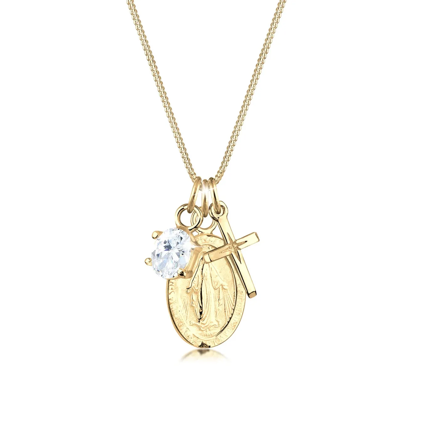 Elli "Halskette Kreuz | Zirkonia (Weiß)< Vergoldet|Symbol-schmuck