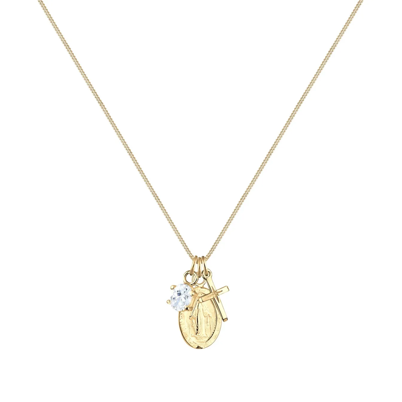Elli "Halskette Kreuz | Zirkonia (Weiß)< Vergoldet|Symbol-schmuck