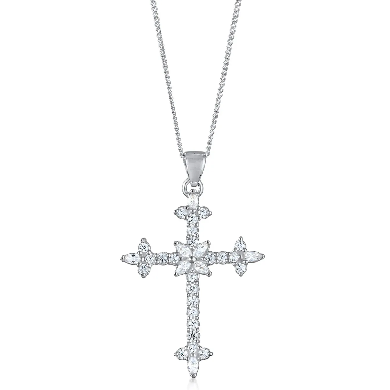 Elli "Halskette Kreuz | Zirkonia (Weiß)< Vergoldet|Symbol-schmuck