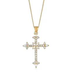 Elli "Halskette Kreuz | Zirkonia (Weiß)< Vergoldet|Symbol-schmuck