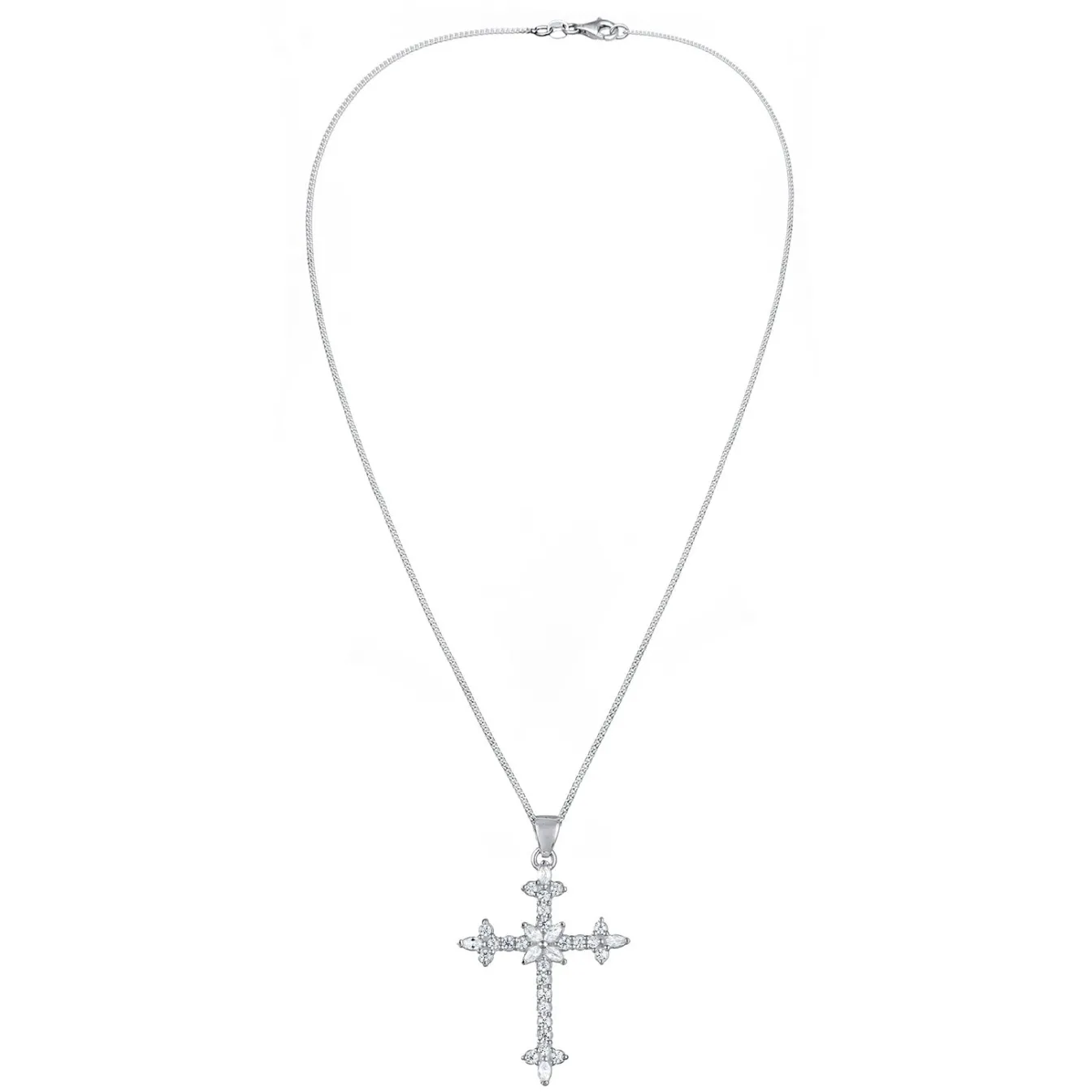 Elli "Halskette Kreuz | Zirkonia (Weiß)< Vergoldet|Symbol-schmuck