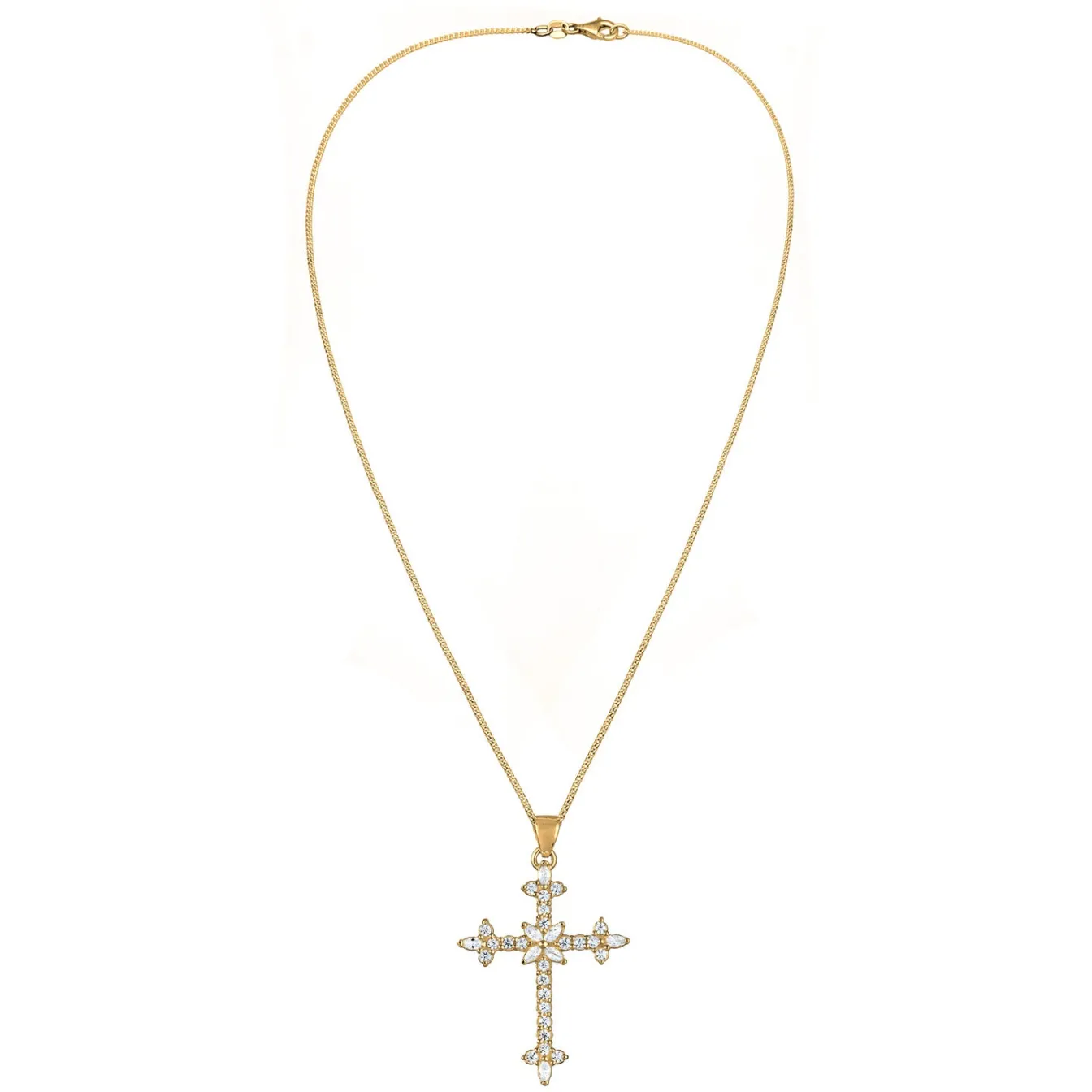 Elli "Halskette Kreuz | Zirkonia (Weiß)< Vergoldet|Symbol-schmuck