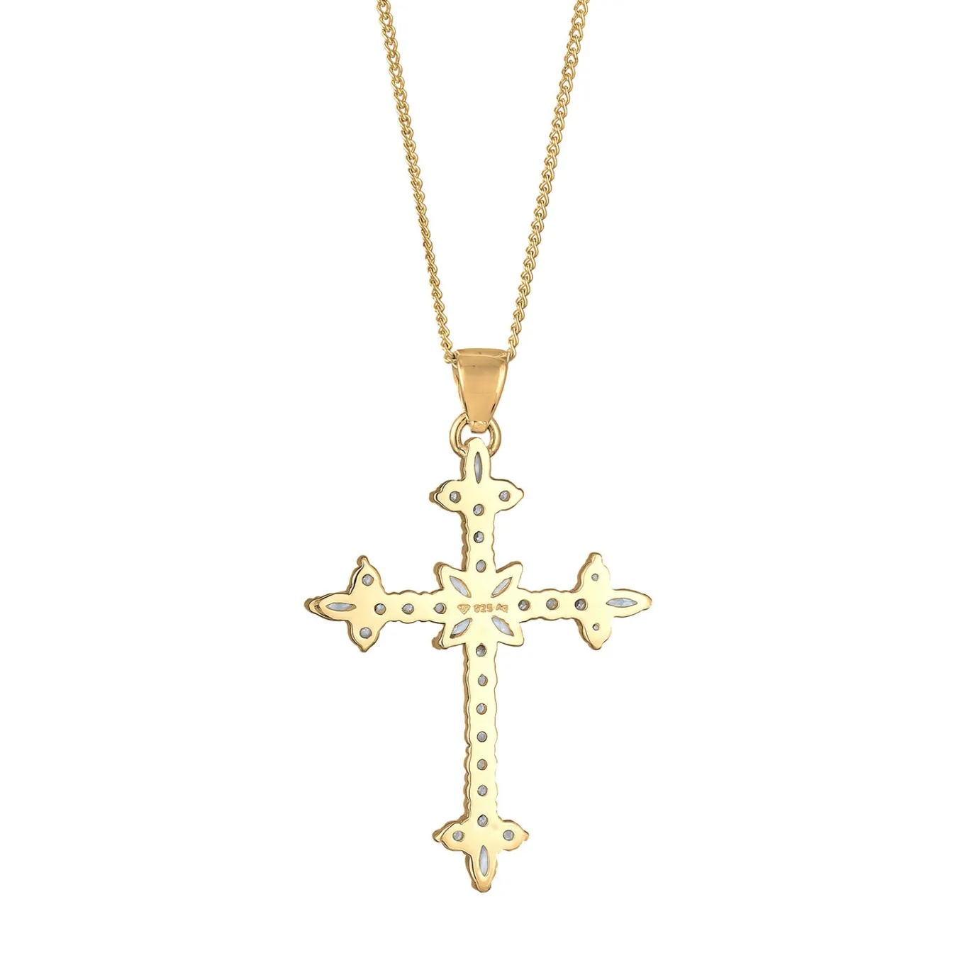 Elli "Halskette Kreuz | Zirkonia (Weiß)< Vergoldet|Symbol-schmuck