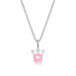 Elli "Halskette Krone | Emaille & Kristall (Weiß)<Kinder Symbol-schmuck|Herz-schmuck