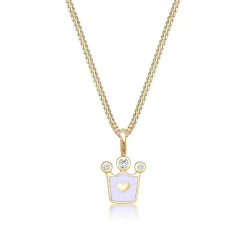 Elli "Halskette Krone | Emaille & Kristall (Weiß)<Kinder Symbol-schmuck|Herz-schmuck