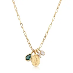Elli "Halskette Marienbild | Quarz (Grün) Zirkonia (Weiß)< Vergoldet|Symbol-schmuck