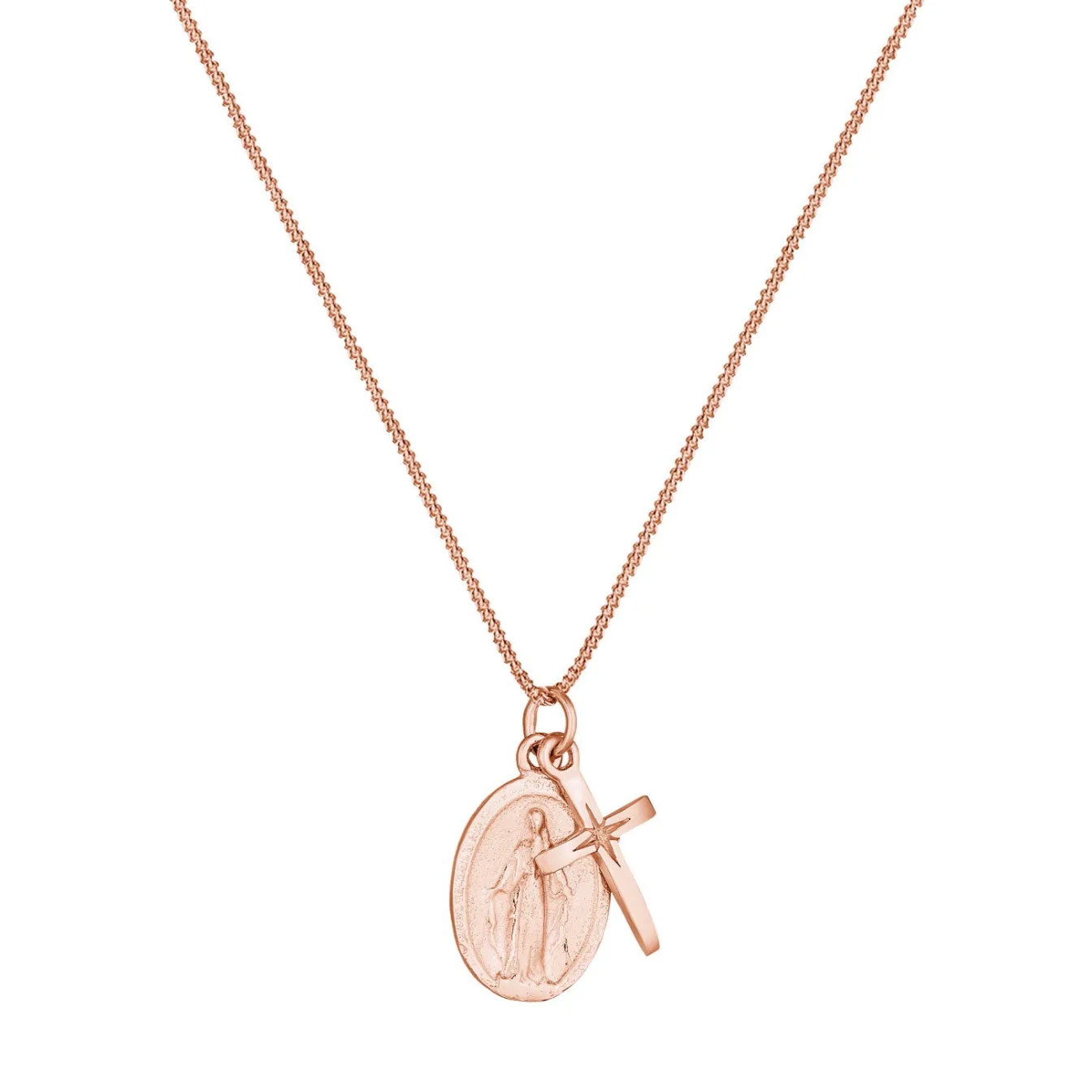 Elli "Halskette Marienbild Kreuz< Roségold|Symbol-schmuck