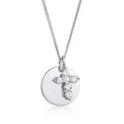 Elli "Halskette Plättchen Kreuz | Zirkonia (Weiß)< Vergoldet|Symbol-schmuck
