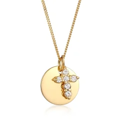 Elli "Halskette Plättchen Kreuz | Zirkonia (Weiß)< Vergoldet|Symbol-schmuck