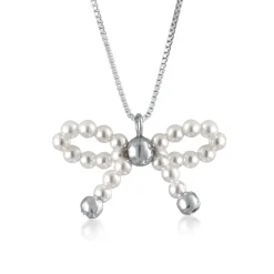Elli "Halskette Schleife | Muschelkernperlen< Vergoldet|Symbol-schmuck