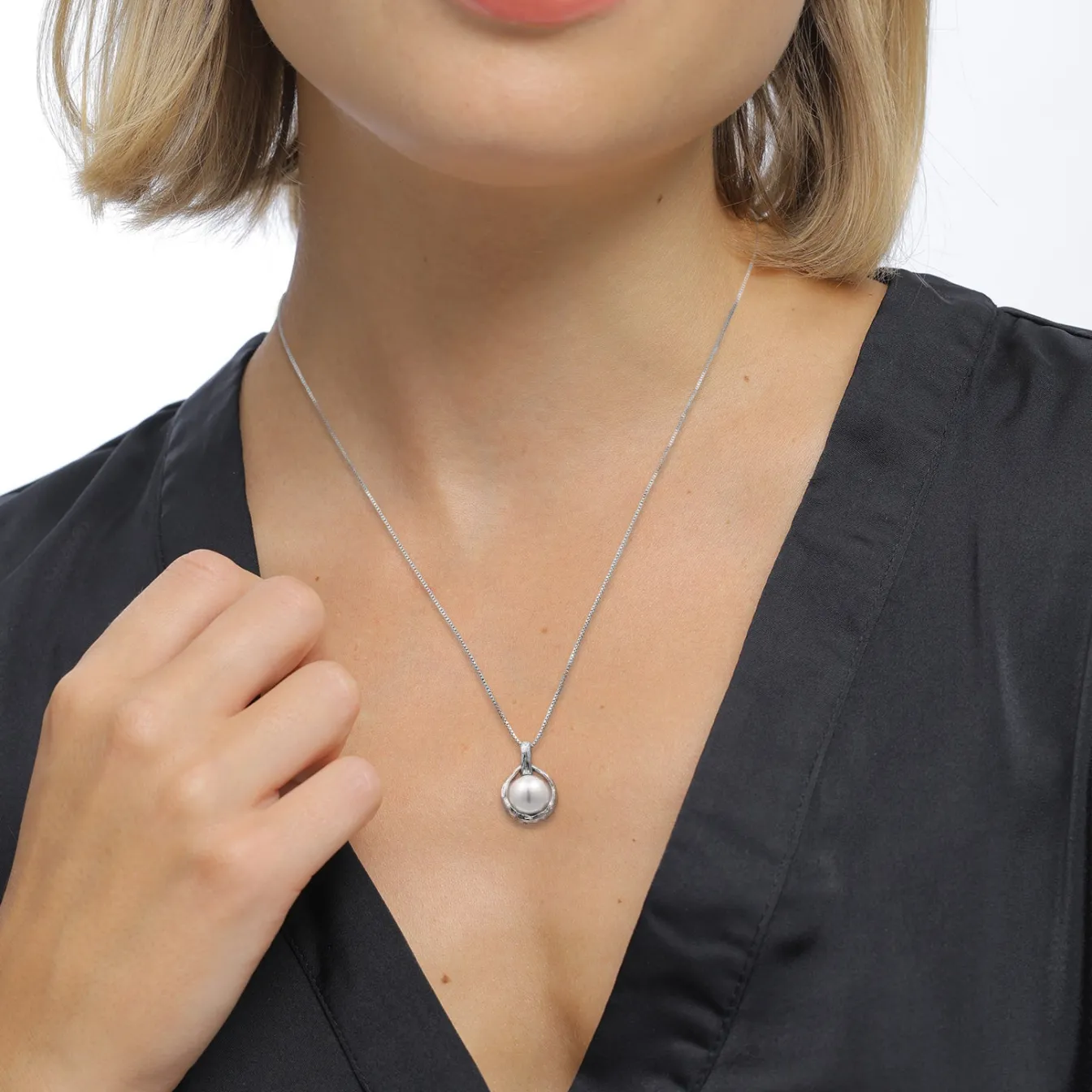 Elli "Halskette Vintage Anhänger | Muschelkernperle (Weiß)< Vergoldet|Perlen