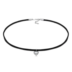 Elli "Herz-Choker Velour Optik | Synt. Leder (schwarz)< Vergoldet|Symbol-schmuck