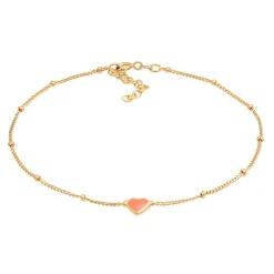 Elli "Kugel-Fußkettchen Herz | Emaille (Pink)< Symbol-schmuck|Herz-schmuck