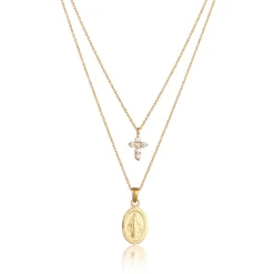 Elli "Layer Halskette Kreuz | Zirkonia (Weiß)< Vergoldet|Symbol-schmuck