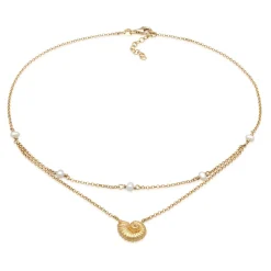 Elli "Layer-Choker Muschel | Süßwasserzuchtperle< Vergoldet|Perlen
