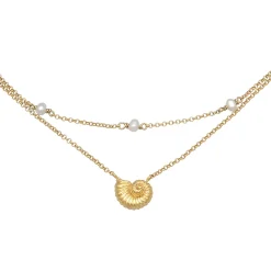 Elli "Layer-Choker Muschel | Süßwasserzuchtperle< Vergoldet|Perlen