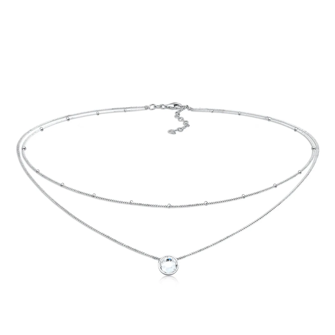 Elli "Layer-Choker Solitär Anhänger | Kristall (Weiß)< Halsketten|Silber
