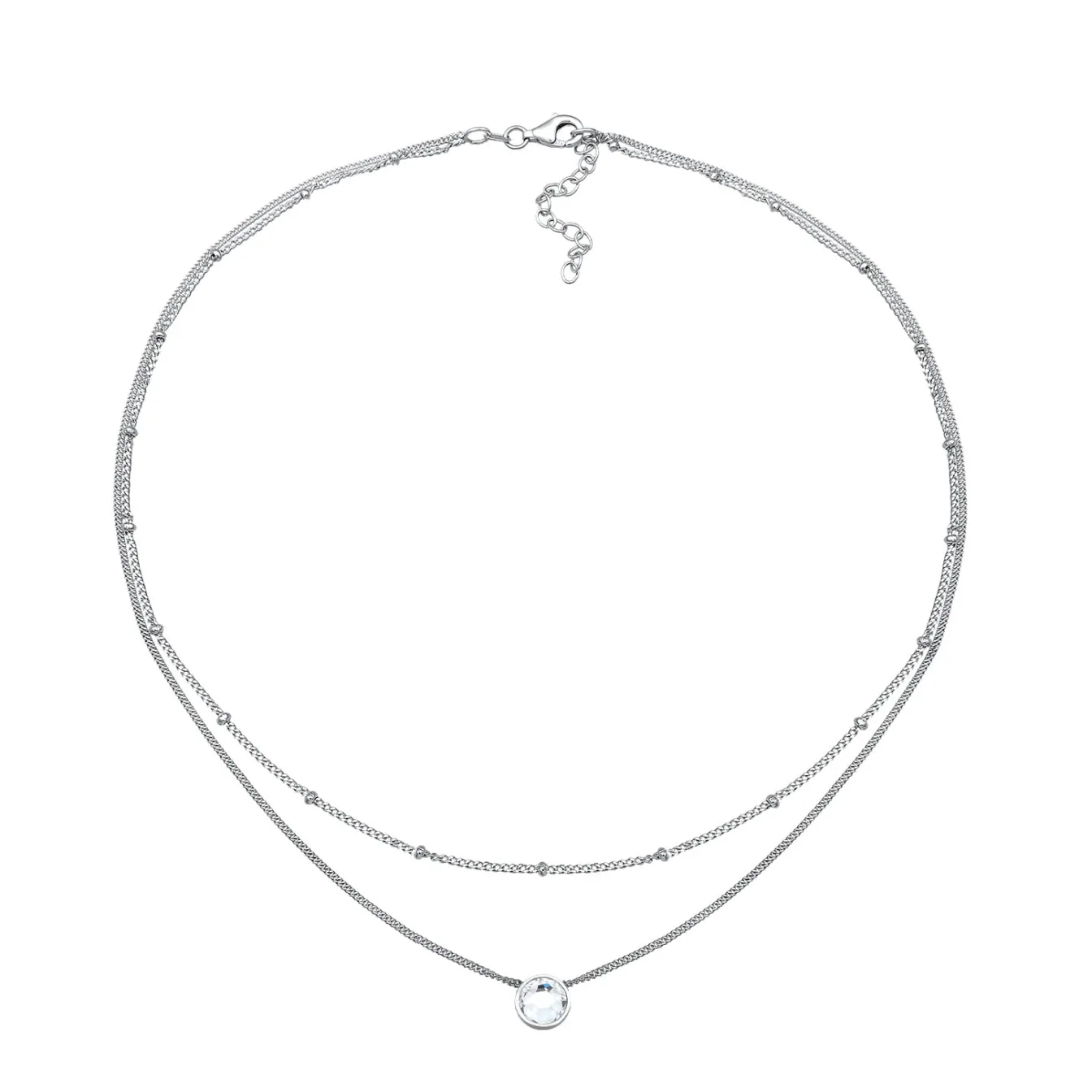 Elli "Layer-Choker Solitär Anhänger | Kristall (Weiß)< Halsketten|Silber