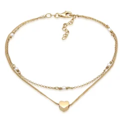 Elli "Layer-Fußkettchen Herz | Muschelkernperle< Vergoldet|Symbol-schmuck