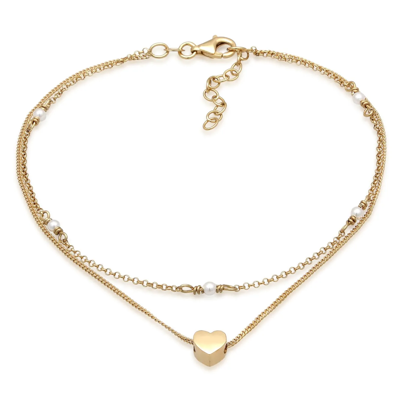 Elli "Layer-Fußkettchen Herz | Muschelkernperle< Vergoldet|Symbol-schmuck