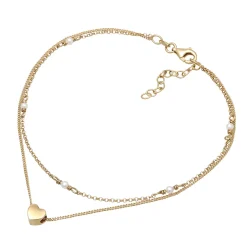 Elli "Layer-Fußkettchen Herz | Muschelkernperle< Vergoldet|Symbol-schmuck