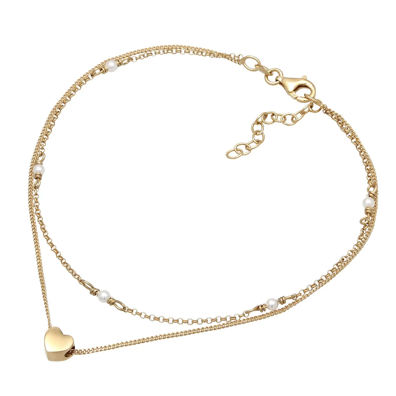 Elli "Layer-Fußkettchen Herz | Muschelkernperle< Vergoldet|Symbol-schmuck