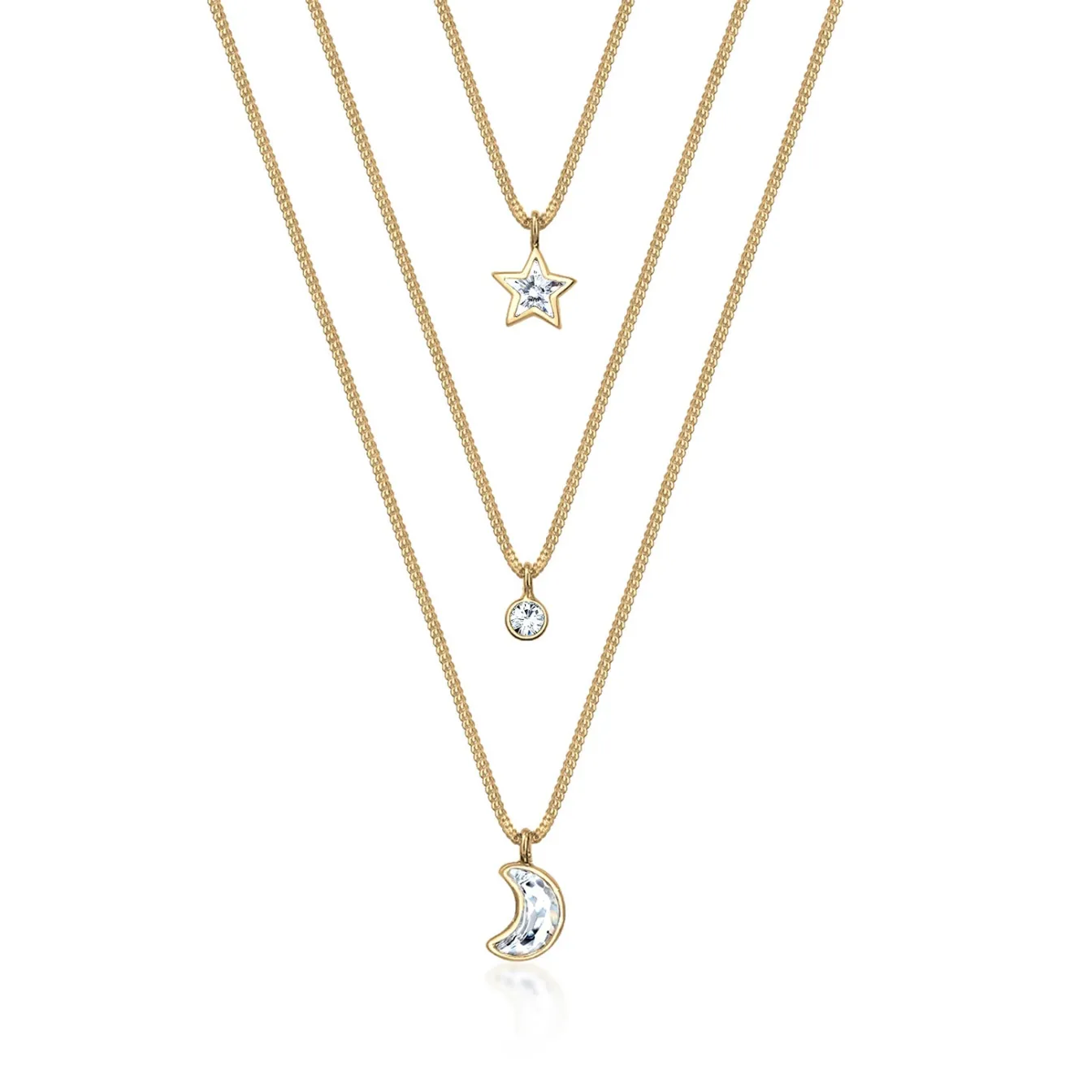 Elli "Layer-Halskette Astro | Kristall (Weiß)< Vergoldet|Symbol-schmuck