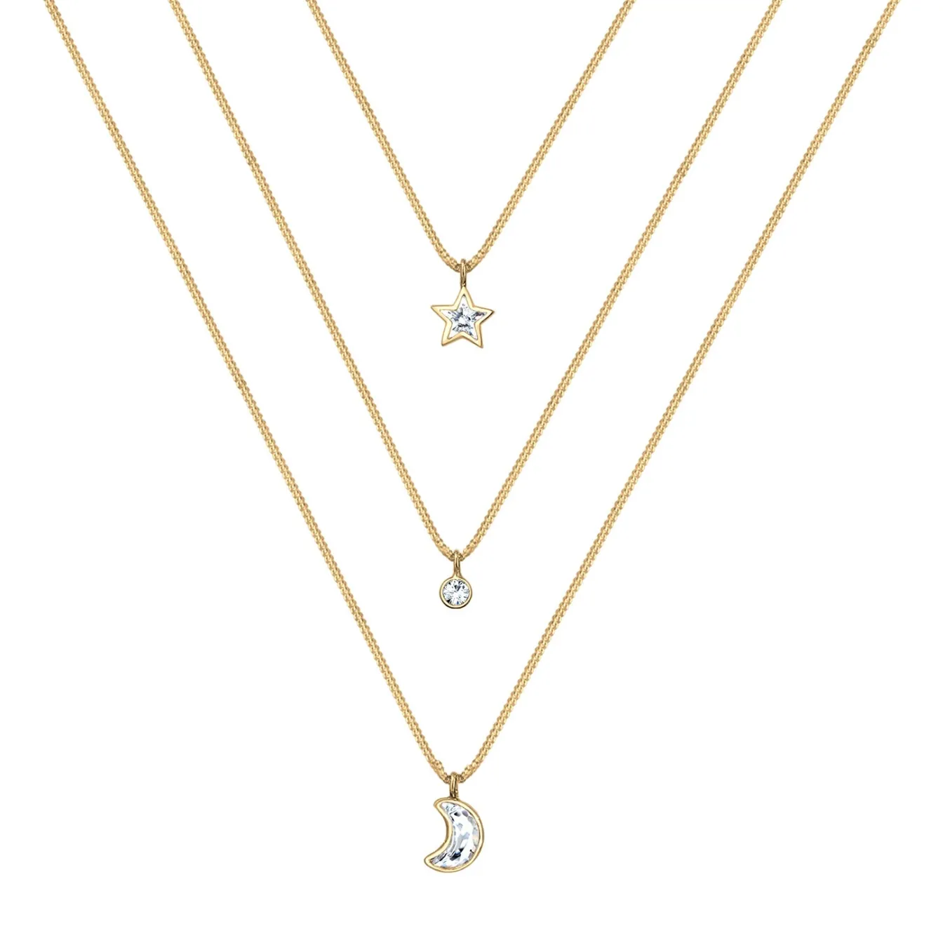 Elli "Layer-Halskette Astro | Kristall (Weiß)< Vergoldet|Symbol-schmuck