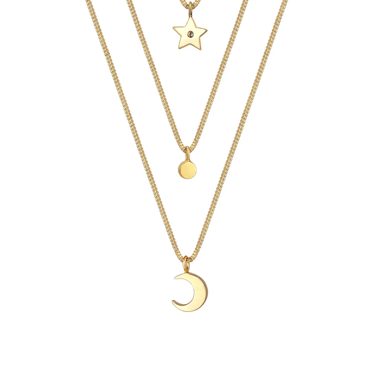 Elli "Layer-Halskette Astro | Kristall (Weiß)< Vergoldet|Symbol-schmuck