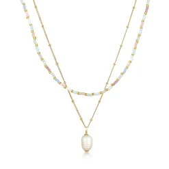 Elli "Layer-Halskette Glas Beads | Süßwasserperle< Silber|Perlen