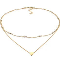 Elli "Layer-Halskette Herz | Süßwasserperlen< Vergoldet|Symbol-schmuck