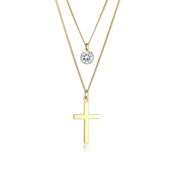 Elli "Layer-Halskette Kreuz | Kristall (Weiß)< Symbol-schmuck|Halsketten