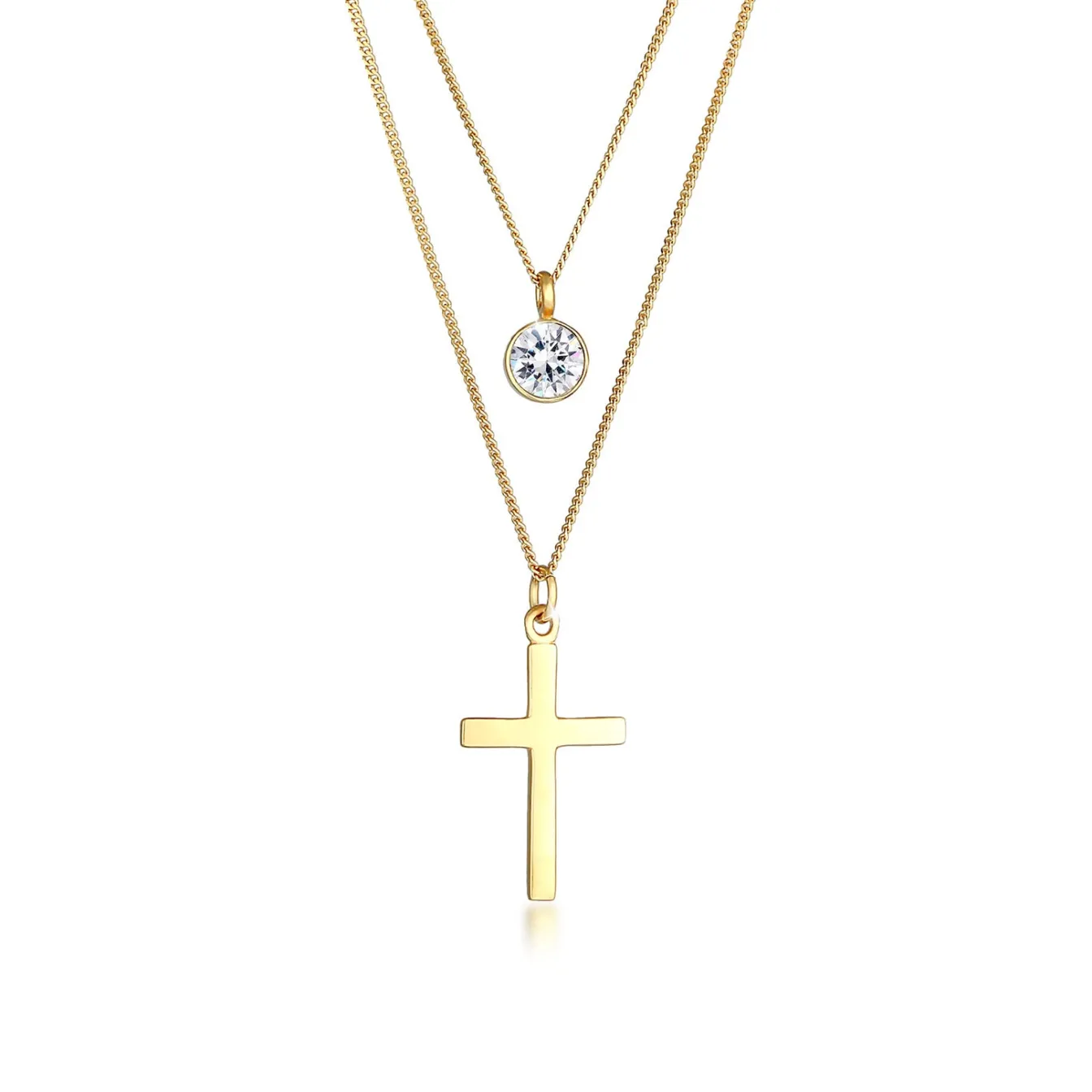 Elli "Layer-Halskette Kreuz | Kristall (Weiß)< Symbol-schmuck|Halsketten