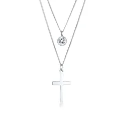 Elli "Layer-Halskette Kreuz | Kristall (Weiß)< Symbol-schmuck|Halsketten