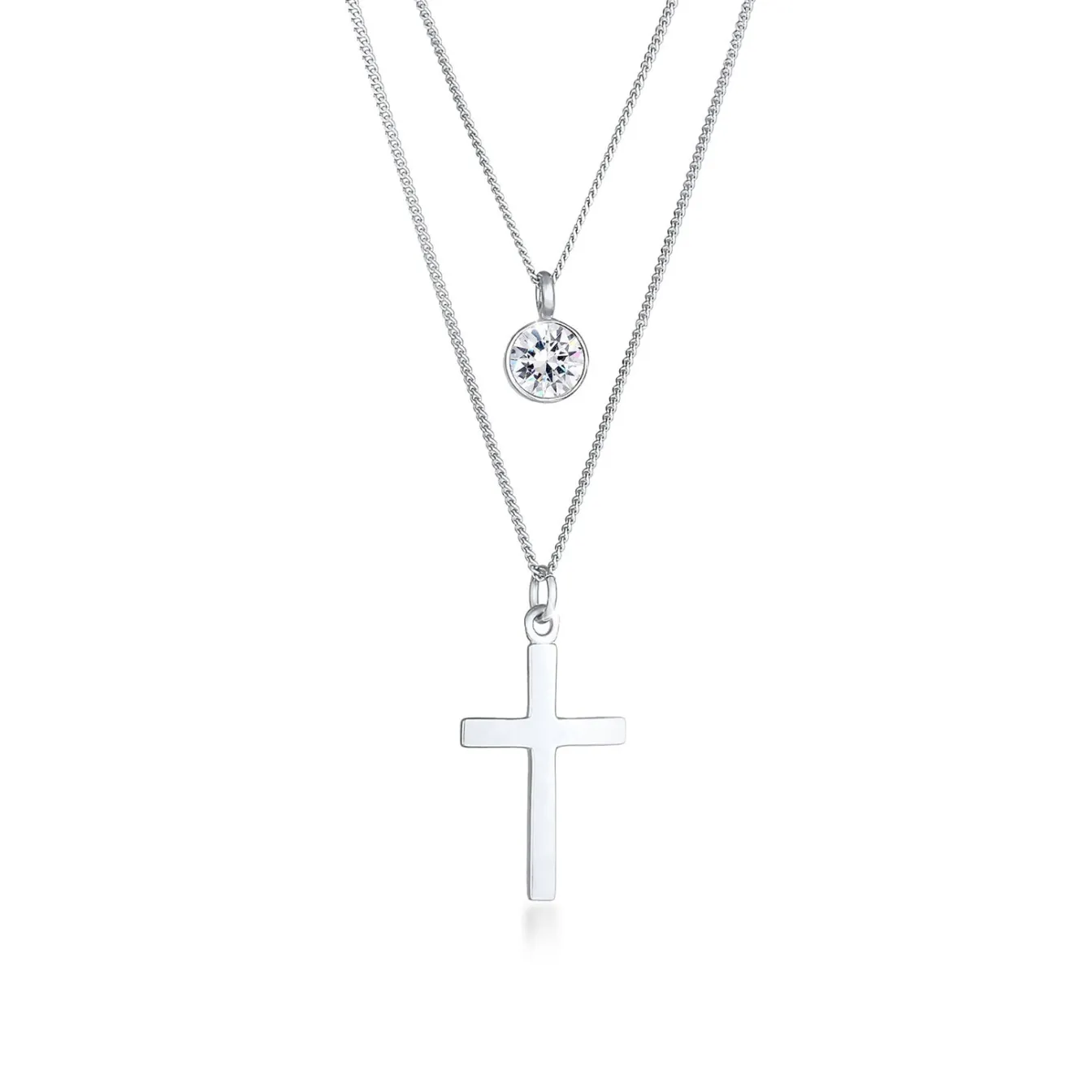 Elli "Layer-Halskette Kreuz | Kristall (Weiß)< Symbol-schmuck|Halsketten