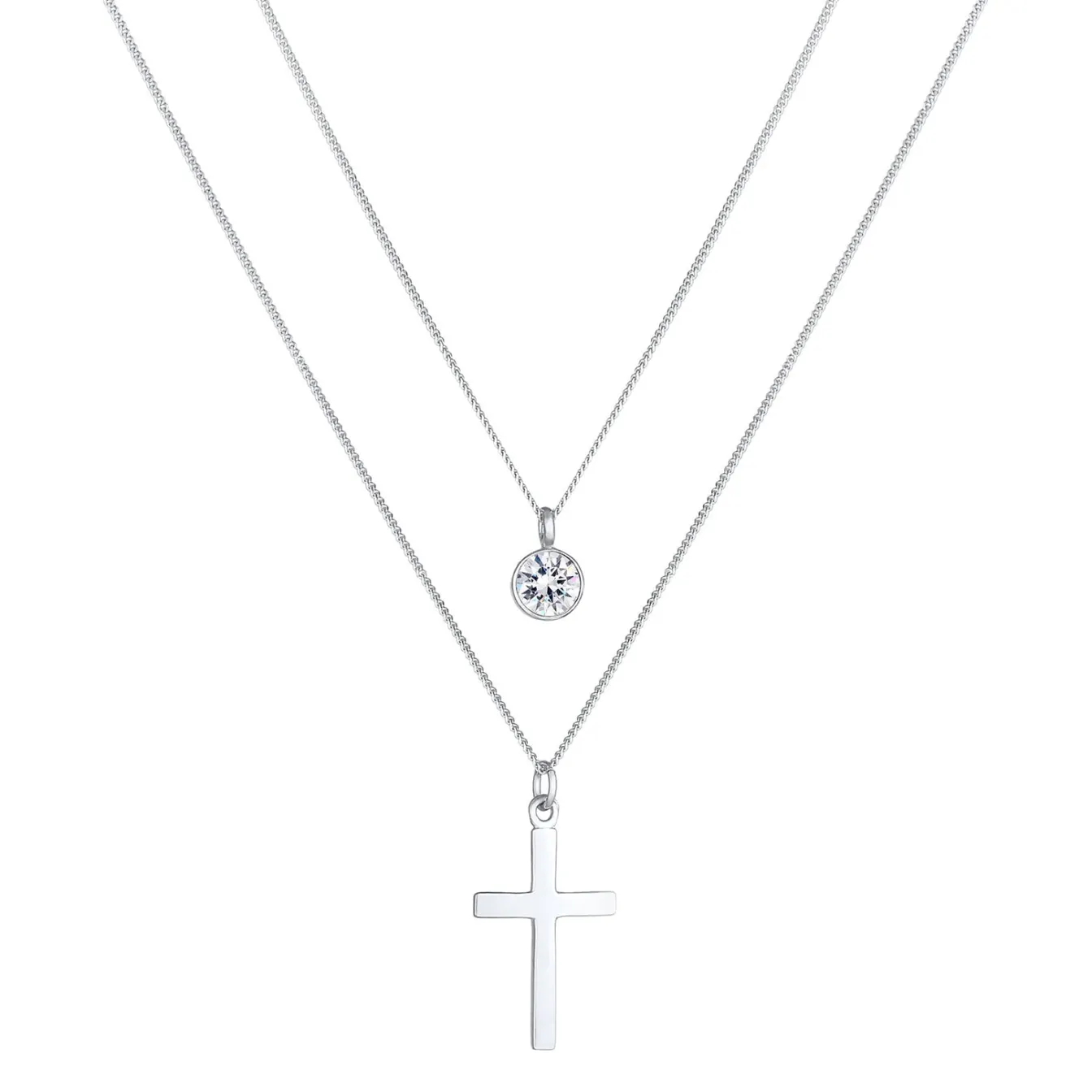 Elli "Layer-Halskette Kreuz | Kristall (Weiß)< Symbol-schmuck|Halsketten