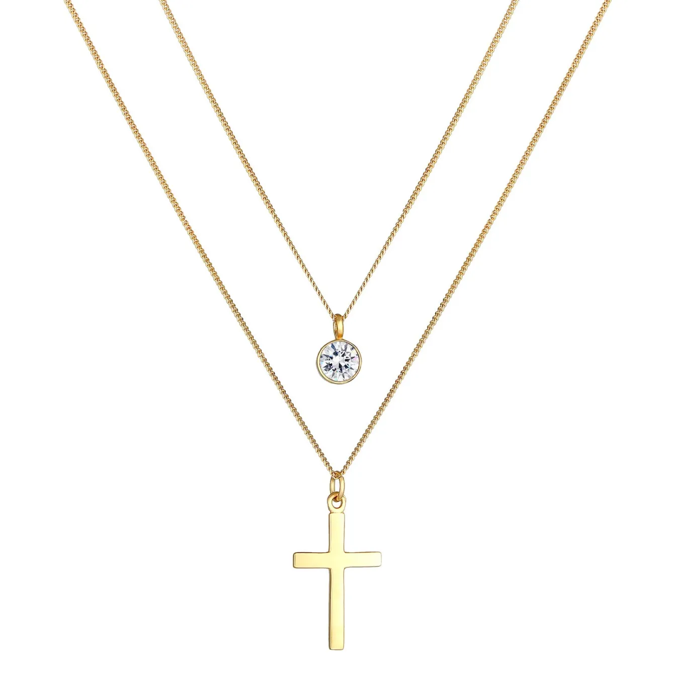 Elli "Layer-Halskette Kreuz | Kristall (Weiß)< Symbol-schmuck|Halsketten