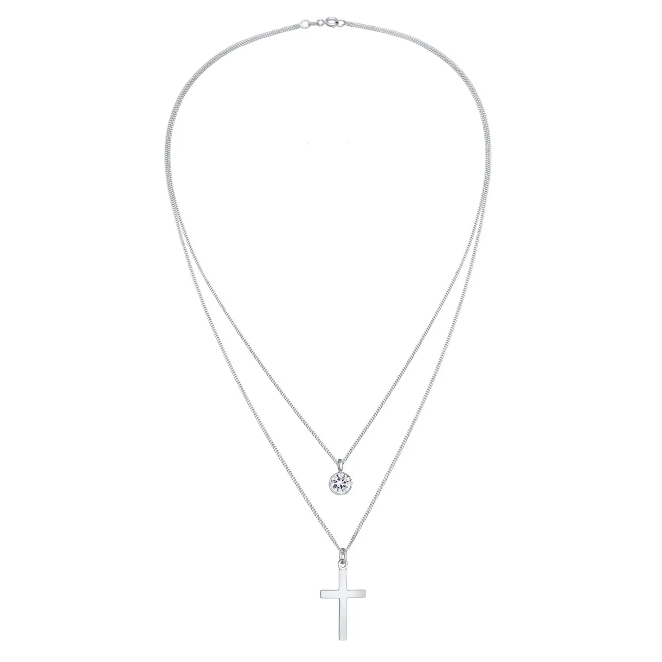 Elli "Layer-Halskette Kreuz | Kristall (Weiß)< Symbol-schmuck|Halsketten