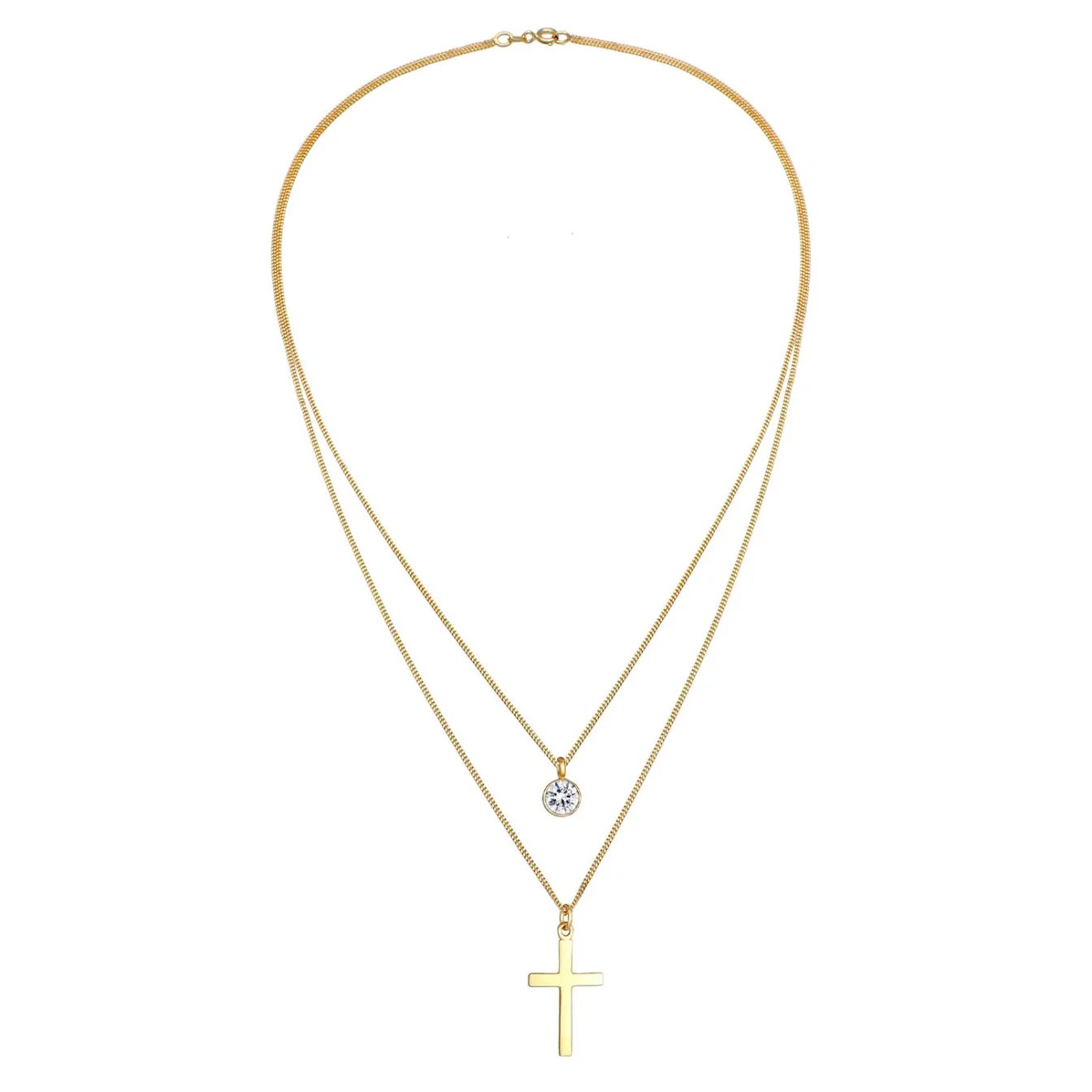 Elli "Layer-Halskette Kreuz | Kristall (Weiß)< Symbol-schmuck|Halsketten