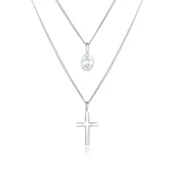 Elli "Layer-Halskette Kreuz | Zirkonia (Weiß)< Symbol-schmuck|Halsketten